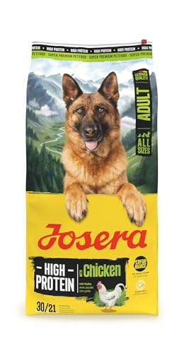 JOSERA Adult High Protein Huhn (1 x 12,5 kg) | Premium Trockenfutter für ausgewachsene & sportliche (Zucht-) Hunde | Huhn & Lachsöl | glutenfrei & proteinreich | L-Carnitin & Taurin | 1er Pack von Josera