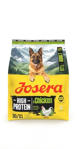 JOSERA Adult High Protein Huhn (1 x 900 g) | Premium Trockenfutter für ausgewachsene & sportliche (Zucht-) Hunde | Huhn & Lachsöl | glutenfrei & proteinreich | L-Carnitin & Taurin | 1er Pack von Josera