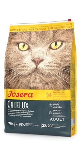 JOSERA Catelux (1 x 10 kg) | Adult | Premium Trockenfutter für ausgewachsene anspruchsvolle Katzen | Ente & Kartoffel | weizenfrei | mit diätische Fasern gegen Haarballen | Katzenfutter | 1er Pack von Josera