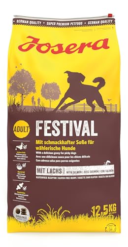 JOSERA Festival (1 x 12,5 kg) | Adult | Premium Trockenfutter für ausgewachsene wählerische Hunde | Lachs & Geflügel | leckerer Soßenmantel - auch zum Einweichen | weizenfrei | Hundefutter | 1er Pack von Josera