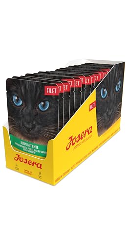 JOSERA Filet Huhn mit Ente (16 x 70 g) | Adult | Premium Nassfutter für ausgewachsene Katzen | Huhn & Ente mit 40% Hühnerfilet | getreidefrei | Katzenfutter nass im Frischebeutel | 16er Pack von Josera