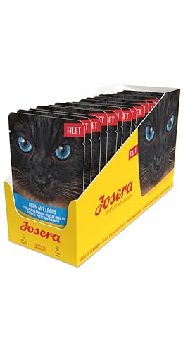 JOSERA Filet Huhn mit Lachs (16 x 70 g) | Adult | Premium Nassfutter für ausgewachsene Katzen | Huhn & Lachs mit 40% Hühnerfilet | getreidefrei | Katzenfutter nass im Frischebeutel | 16er Pack von Josera