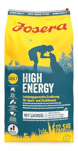 JOSERA High Energy (1 x 12,5 kg) | Adult | Premium Trockenfutter für ausgewachsene aktive Hunde | Geflügel & Lachsöl | ideal für Agile Zucht- und Sporthunde | weizenfrei | Hundefutter | 1er Pack von Josera