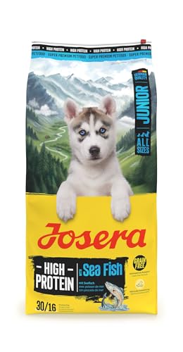 JOSERA Junior High Protein Seefisch (1 x 12,5 kg) | Premium Trockenfutter aktive Hunde ab der 6. Lebenswoche| Lachs & Süßkartoffel | getreidefrei & proteinreich | L-Carnitin & Taurin | 1er Pack von Josera