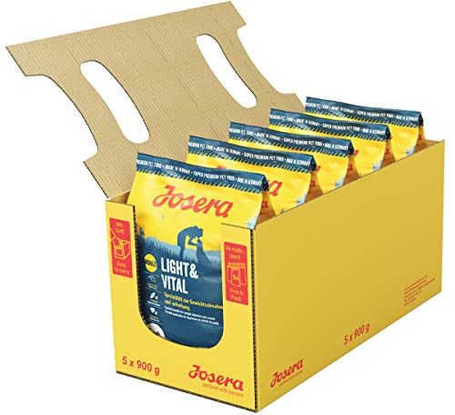 JOSERA Light & Vital (5 x 900 g) | Adult | Premium Trockenfutter für ausgewachsene Hunde | Geflügel & Erbse | wenig Fett & viel Protein zur Gewichtskontrolle | weizenfrei | Hundefutter | 5er Pack von Josera