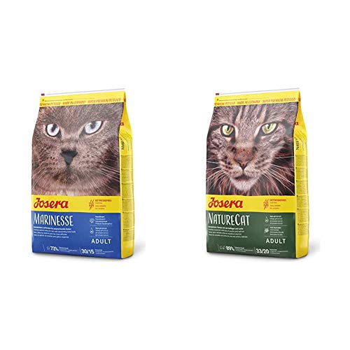 JOSERA Marinesse, getreidefreies Katzenfutter mit Lachs, hypoallergen, 1er Pack & NatureCat, getreidefreies Katzenfutter mit Geflügel und Lachs, Super Premium Trockenfutter, 1er Pack (1 x 10 kg) von Josera