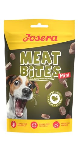 JOSERA Meat Bites Mini Turkey (1 x 70 g) | Adult | Premium Trainingssnackfür Hunde mit leckerem Truthahn | 90% Fleischanteil | Zucker- & getreidefrei | kalorienarm | weiche Konsistenz | 1er Pack von Josera