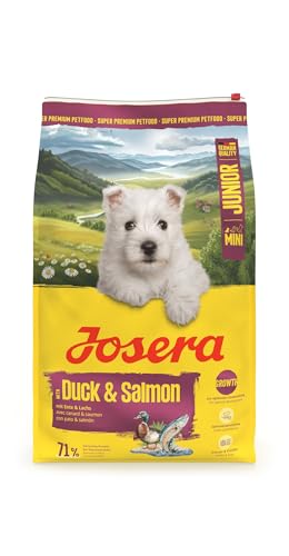 JOSERA Mini Junior Ente & Lachs (1 x 10 kg) | Premium Trockenfutter für wachsende Hunde bis 10 kg ab der 6. Woche | Welpenfutter zur optimalen Entwicklung | kleine Kroketten | glutenfrei | 1er Pack von Josera