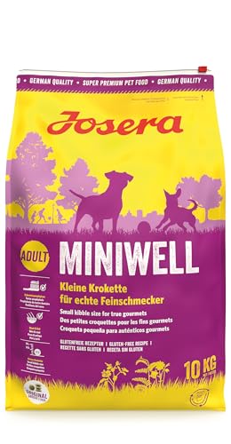 JOSERA Miniwell (1 x 10 kg) | Adult Mini | Premium Trockenfutter für ausgewachsene Hunde Kleiner Rassen | Geflügel & Reis | Kleine Kroketten | extraverträglich | weizenfrei | Hundefutter | 1er Pack von Josera