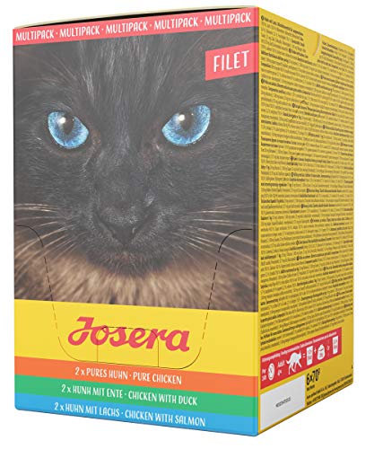 JOSERA Multipack Filet (6 x 70 g) | getreidefreies Katzenfutter | Pures Huhn, Huhn mit Ente und Huhn mit Lachs | Super Premium Nassfutter für ausgewachsene Katzen | 6er Pack von Josera