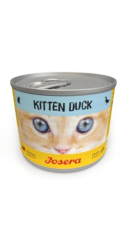 JOSERA Nassfutter Kitten Duck (6 x 200 g) | Kitten | Premium Katzenfutter nass für wachsende Katzen | Ente & Kartoffel | mit Lachsöl | getreidefrei | Anti-Haarballen | Alleinfutter | 6er Pack von Josera