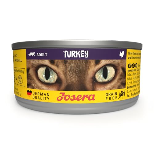 JOSERA Nassfutter Turkey (12 x 85 g) | Adult | Premium Katzenfutter nass für ausgewachsene Katzen | Pute | mit Lachsöl | getreidefrei | gegen Harnsteinbildung & Haarballen | Alleinfutter | 12er Pack von Josera