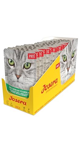 JOSERA Paté Ente & Huhn mit Petersilie (16 x 85 g) | Adult | Premium Nassfutter für ausgewachsene Katzen | Pastete Ente & Huhn | Lachsöl | getreidefrei | Katzenfutter nass im Frischebeutel |16er Pack von Josera