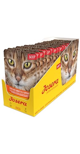 JOSERA Soup Huhn mit Karotte & Spinat (16 x 70 g) | getreidefreies Katzenfutter | extra Flüssigkeit für trinkfaule Katzen | Super Premium Nassfutter für ausgewachsene Katzen | 16er Pack von Josera