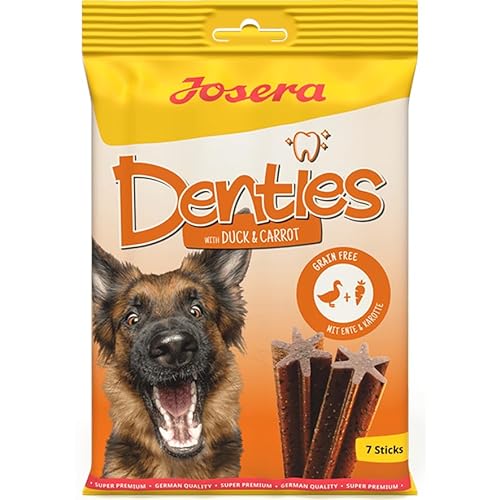 Josera Denties with Duck & Carrot | 180 g | Zahnpflegekaustangen für Hunde | Mit schmackhafter Ente und Karotte | Mit Cellulose zur Unterstützung der täglichen Zahnreinigung von Josera