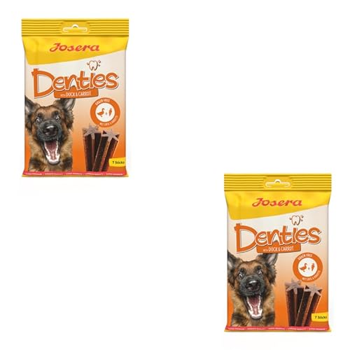 Josera Denties with Duck & Carrot | Doppelpack | 2 x 180 g | Zahnpflegekaustangen für Hunde | Mit schmackhafter Ente und Karotte | Zur Unterstützung der täglichen Zahnreinigung von Josera