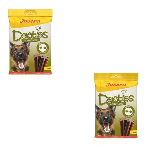 Josera Denties with Turkey & Apple | Doppelpack | 2 x 180 g | Zahnpflegekaustangen für Hunde | Mit schmackhaftem Truthahn und Apfel | Zur Unterstützung der täglichen Zahnreinigung von Josera
