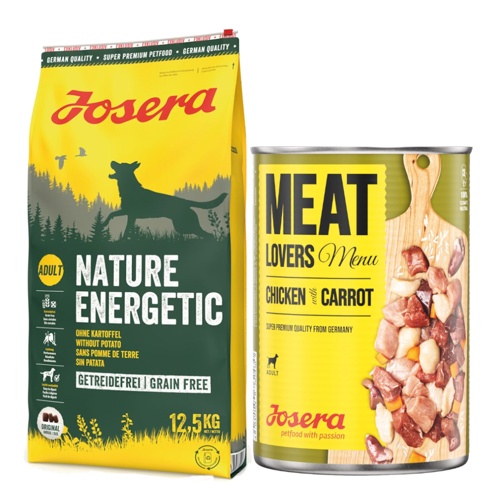 Josera Kombi-Paket: 12,5 kg Trockenfutter + 12 x 400 g Meatlovers Menü - Nature Energetic 12,5 kg + Huhn & Karotte 12 x 400 g Josera Kombi-Paket: 12,5 kg Trockenfutter + 12 x 400 g Meatlovers Menü - Nature Energetic 12,5 kg + Huhn & Karotte 12 x 400 g von Josera