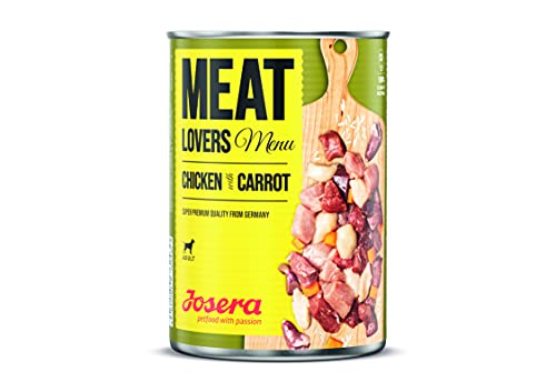 Josera Meat Lovers Menu Chicken with Carrot | Nassfutter für Hunde | hoher Fleischanteil | glutenfrei | saftiges Huhn, leckeres Rind und Schwein mit Reis und Karotte | Alleinfuttermittel | 6 x 800 g von Josera