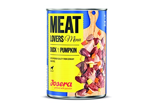 Josera Meat Lovers Menu Duck with Pumpkin | Nassfutter für Hunde | hoher Fleischanteil | getreidefrei | saftige Ente, leckeres Huhn und schmackhaftes Rind & Kürbis | Alleinfuttermittel | 6 x 400 g von Josera