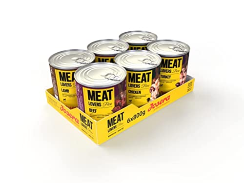 JOSERA Meat Lovers Pure Multipack (6 x 800 g) | Adult | Premium Nassfutter für ausgewachsene Hunde | 4 Verschiedene Sorten | hoher Fleischanteil (68%) | getreidefrei | Hundefutter nass | 6er Pack von Josera