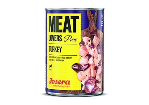 Josera Meat Lovers Pure Turkey | Nassfutter für Hunde | hoher Fleischanteil | getreidefrei | leckere Pute, saftige Brühe und Mineralstoffe | Alleinfuttermittel | 6 x 400 g von Josera