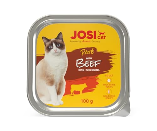 JosiCat Paté with Beef (32 x 100 g) | Saftiges Katzenfutter mit Rind & Vitamin E & D3 | getreidefrei | Premium Nassfutter für ausgewachsene Katzen | Alleinfutter | Powered by JOSERA | 32er Pack von JosiCat