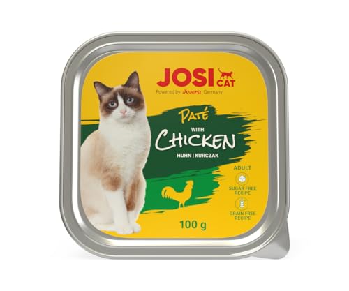 JosiCat Paté with Chicken (32 x 100 g) | Saftiges Katzenfutter mit Huhn & Vitamin E & D3 | getreidefrei | Premium Nassfutter für ausgewachsene Katzen | Alleinfutter | Powered by JOSERA | 32er Pack von JosiCat