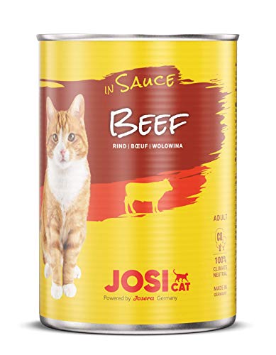 JosiCat Beef in Sauce (12 x 415 g) | Feines Katzenfutter Nassfutter in Sauce | Katzenfutter mit Rind | für ausgewachsene Katzen | powered by JOSERA von JosiCat