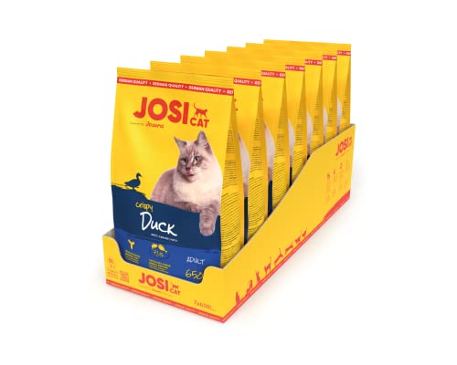 JosiCat Crispy Duck (7 x 650 g), 4,55 kg Karton, Premium Trockenfutter für ausgewachsene Katzen, Katzenfutter, powered by JOSERA, 7er Pack von JosiCat