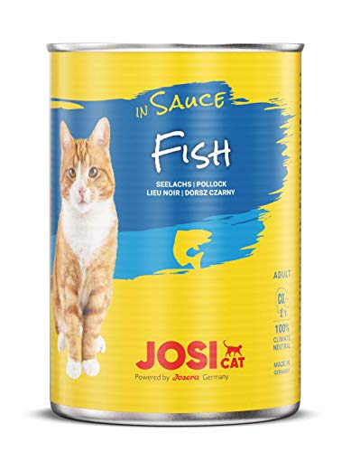 JosiCat Fish in Sauce (12 x 415 g) | Feines Katzenfutter Nassfutter in Sauce | Katzenfutter mit Lachs | für ausgewachsene Katzen | powered by JOSERA von JosiCat