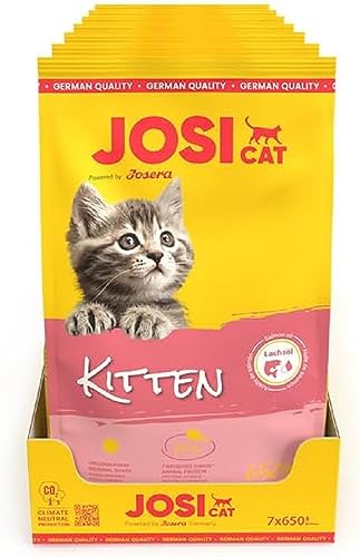 JosiCat Kitten (7 x 650 g) | Katzenfutter mit hohem Energiegehalt & wertvollem Lachsöl & Vitaminen | Premium Trockenfutter für wachsende und tragende & säugende Katzen | Powered by JOSERA | 7er Pack von JosiCat