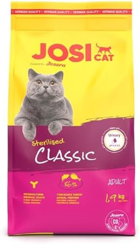 JosiCat Sterilised Classic (3 x 1,9 kg) | Katzenfutter mit geringem Fett- und hohem Proteingehalt | Premium Trockenfutter für ausgewachsene, kastrierte Katzen | Powered by JOSERA | 3er Pack von JosiCat