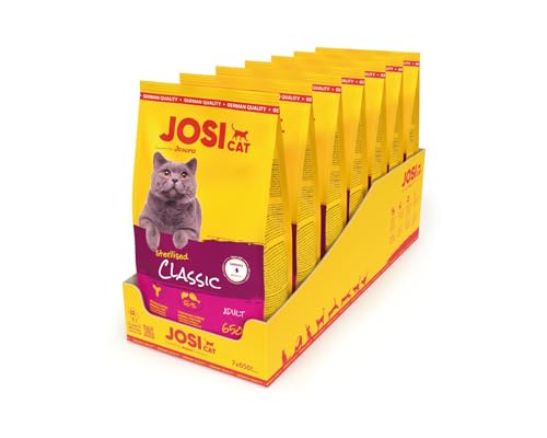 JosiCat Sterilised Classic (7 x 650 g), 4,55 kg Karton,Premium Trockenfutter für ausgewachsene Katzen, Katzenfutter, powered by JOSERA, 7er Pack von JosiCat