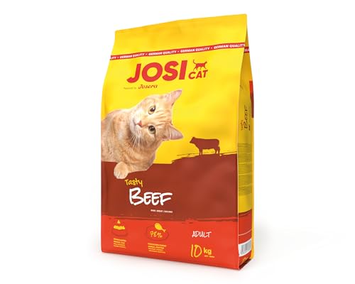 JosiCat Tasty Beef (1 x 10 kg) | Adult | Premium Trockenfutter für Katzen | mit herzhaftem Rind - sehr gut verträgliche Rezeptur | Powered by JOSERA | Katzenfutter | Alleinfuttermittel | 1er Pack von JosiCat