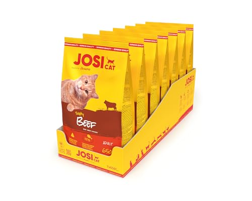 JosiCat Tasty Beef (7 x 650 g), 4,55 kg Karton, Premium Trockenfutter für ausgewachsene Katzen, Katzenfutter, powered by JOSERA, 7er Pack von JosiCat