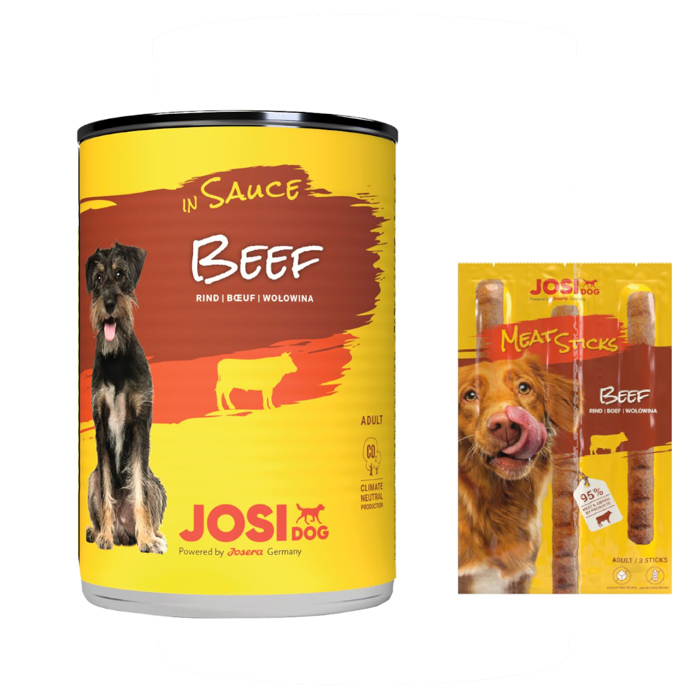 12 x 415 g JosiDog in Soße + 33 g Meat Sticks mit Rind gratis! - Rind 12 x 415 g JosiDog in Soße + 33 g Meat Sticks mit Rind gratis! - Rind von JosiDog