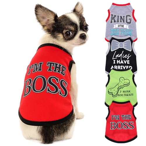Hunde-Shirts, ärmellos, für kleine Hunde, coole kleinere Hundekleidung, niedlich bedruckte Haustier-T-Shirts, geeignet für kleine Hunde und Katzen, Größe XS, 4 Stück Hunde-Shirts, ärmellos, für kleine Hunde, coole kleinere Hundekleidung, niedlich bedruckte Haustier-T-Shirts, geeignet für kleine Hunde und Katzen, Größe XS, 4 Stück von Josojoou