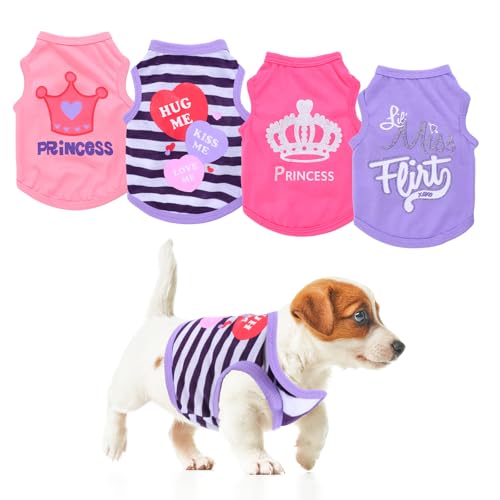 Hunde-Shirts, ärmellos, für kleine Hunde, niedliche, kleinere Hundekleidung, niedlich bedruckte Haustier-T-Shirts, geeignet für kleine Hunde und Katzen, Größe XS, 4 Stück Hunde-Shirts, ärmellos, für kleine Hunde, niedliche, kleinere Hundekleidung, niedlich bedruckte Haustier-T-Shirts, geeignet für kleine Hunde und Katzen, Größe XS, 4 Stück von Josojoou