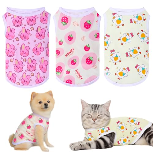 Hunde-Shirts, niedlich, ärmellos, klein, bedruckt, für kleine und mittelgroße Katzen und Hunde, leicht, weich und atmungsaktiv, 3 Stück Hunde-Shirts, niedlich, ärmellos, klein, bedruckt, für kleine und mittelgroße Katzen und Hunde, leicht, weich und atmungsaktiv, 3 Stück von Josojoou