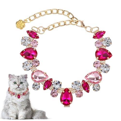 Verstellbares Hundehalsband und Katzenhalsband, Edelstahl, rosa Diamant-Halsband mit Glitzer-Zubehör, Strass-Katzen-Halskette für kleine, mittelgroße Haustiere (Rosa, S) von Josojoou