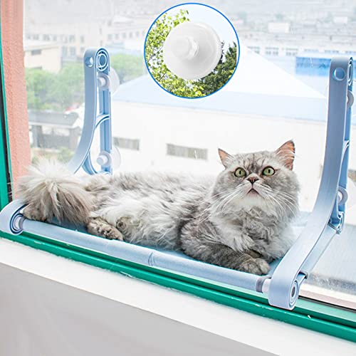 Katzen-Fenstersitzstange, Katzen-Hängematte, Fenstersitz, Katzenfensterregal mit starkem Saugnapf, Kätzchen-Schaukelregal hält bis zu 27,2 kg für Fensterbank, Nachttisch, Schublade und Schrank (blaue Katzenfensterstange) von Jossens