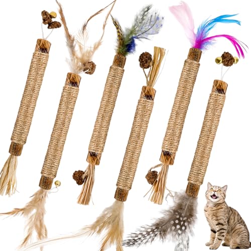 Jostift 6 Stück Katzenminze Sticks, Katzenminze Spielzeug katzenminze Stick Katzen Zahnpflege Spielzeug Dental Kau-Sticks Kausticks für Katzen von Jostift