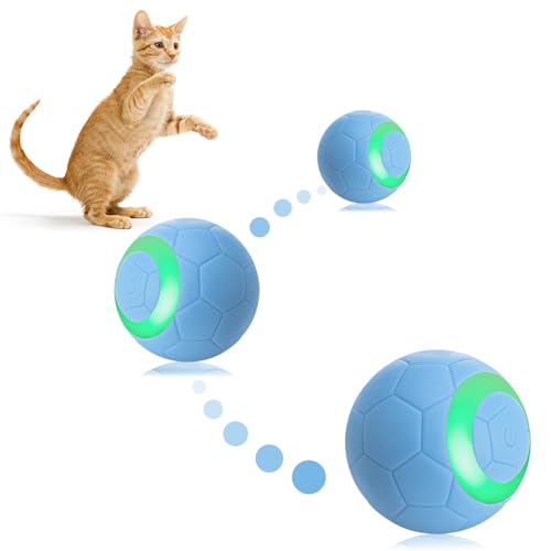 Jostift Interaktives Katzenspielzeug, Katzenspielzeug Elektrisch, Elektrisch Ball mit LED-Licht, 360° Selbstdrehender Katzenspielzeug Ball, USB Wiederaufladbarer Blau von Jostift