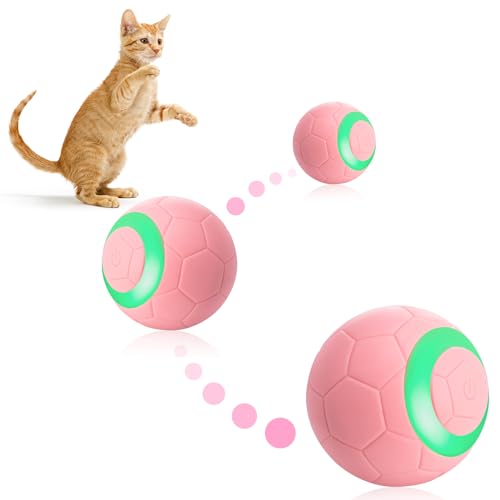 Jostift Interaktives Katzenspielzeug, Katzenspielzeug Elektrisch, Elektrisch Ball mit LED-Licht, 360° Selbstdrehender Katzenspielzeug Ball, USB Wiederaufladbarer Rosa von Jostift