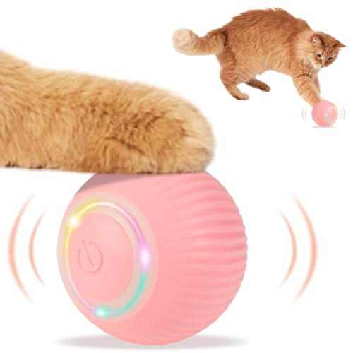 Jostift Interaktives Katzenspielzeug, Katzenspielzeug Elektrisch, Elektrisch Ball mit LED-Licht, 360° Selbstdrehender Katzenspielzeug Ball, USB Wiederaufladbarer von Jostift