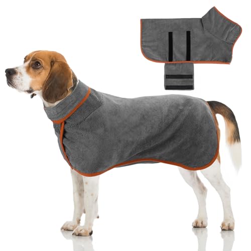 Jostift Hundebademantel, Mikrofaser Hunde Bademantel Badetuch, Extra Saugfähig, Schnell Trocknender Hundebademantel, Hundehandtuch mit Verstellbaren Trägern für Große Mittel und Kleine Hunde(Grau, M) von Jostift