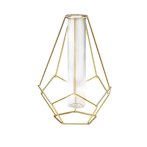 Vermehrungsstation mit geometrischem Metallgestell, Glas-Reagenzglas-Vase für Blumen Hydrokultur für Innenbüro-Raumdekor Couchtisch-Mittelstück (Color : Gold) von JosuE