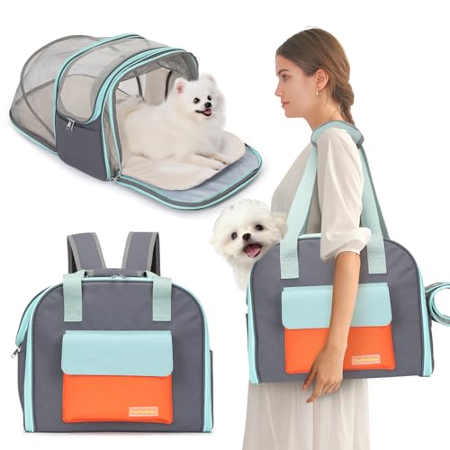 Erweiterbarer Haustier-Tragerucksack, Katzentragerrucksäcke mit atmungsaktivem Netzgewebe für Katzen, kleine Hunde, Welpen bis zu 11,3 kg, von Fluggesellschaften zugelassen, wasserdichte Reisetasche von JourCraf