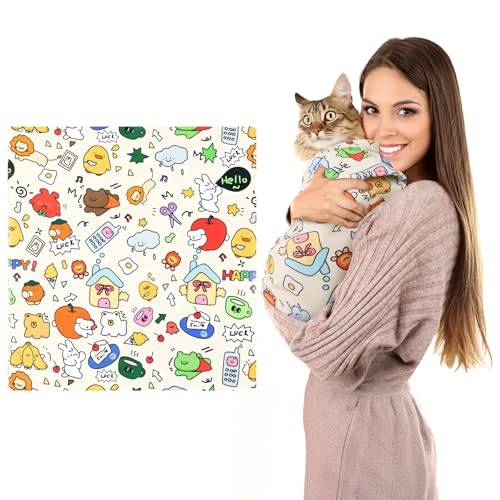 JourCraf Katzenpflege-Wickeltuch, selbstklebende weiche Katzendecke zum Wickeln, Nagelknipsen, Beißschutz, Anti-Kratzer, Anti-Escape-Beruhigungswickel (TY-75 x 75) von JourCraf